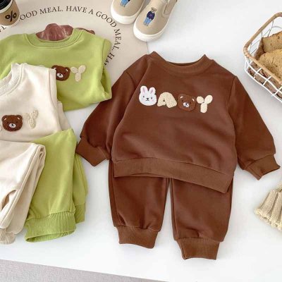 Kids Baby Boys Girls Casual Cute Cartoon Long Sleeve Sweatshirts Pants Sets