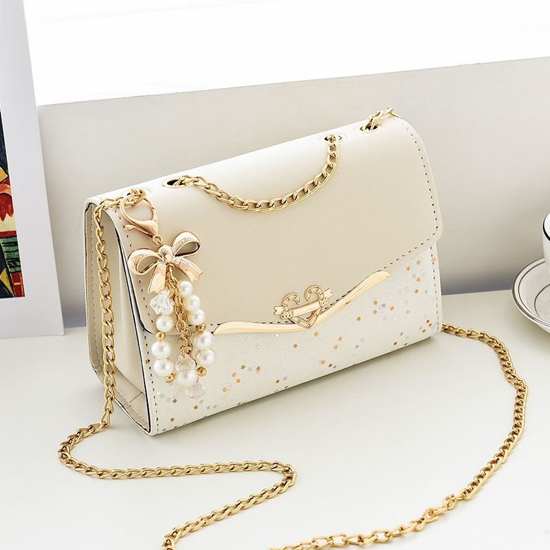 Women Cute Style Sequins Imitation Pearl Decoration Crossbody Bag