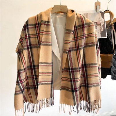 Autumn Winter Women Fashion Plaid Thickened Warm Tassel Scarf