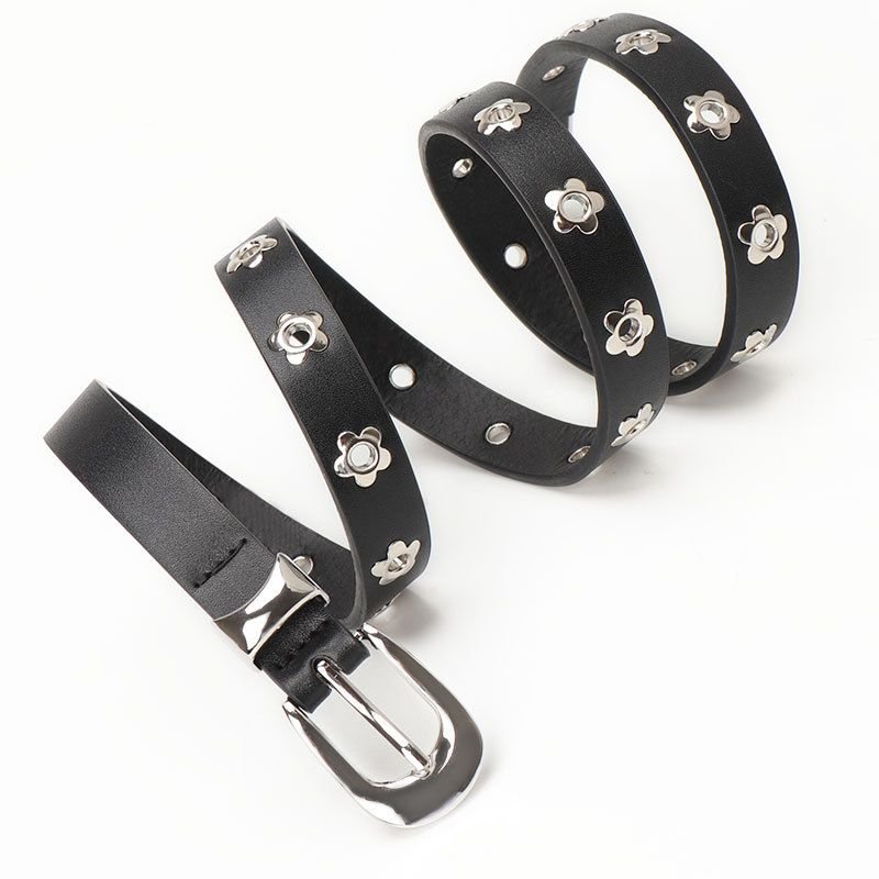 Women Simple Punk Floral Hole Belt