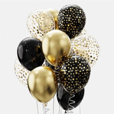 12 Pieces 12 Inch Black Gold Latex Balloon