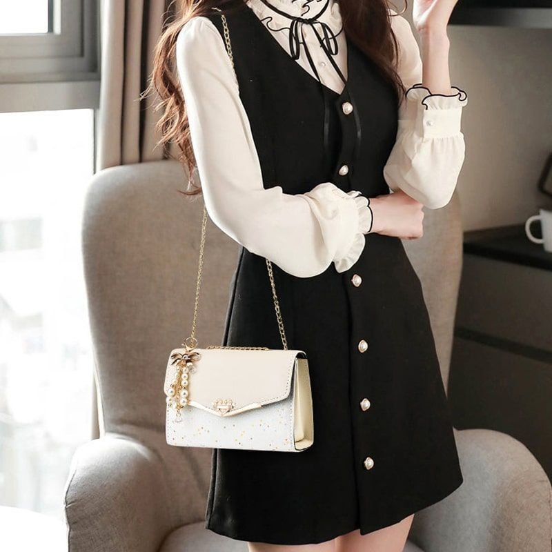 Women Cute Style Sequins Imitation Pearl Decoration Crossbody Bag