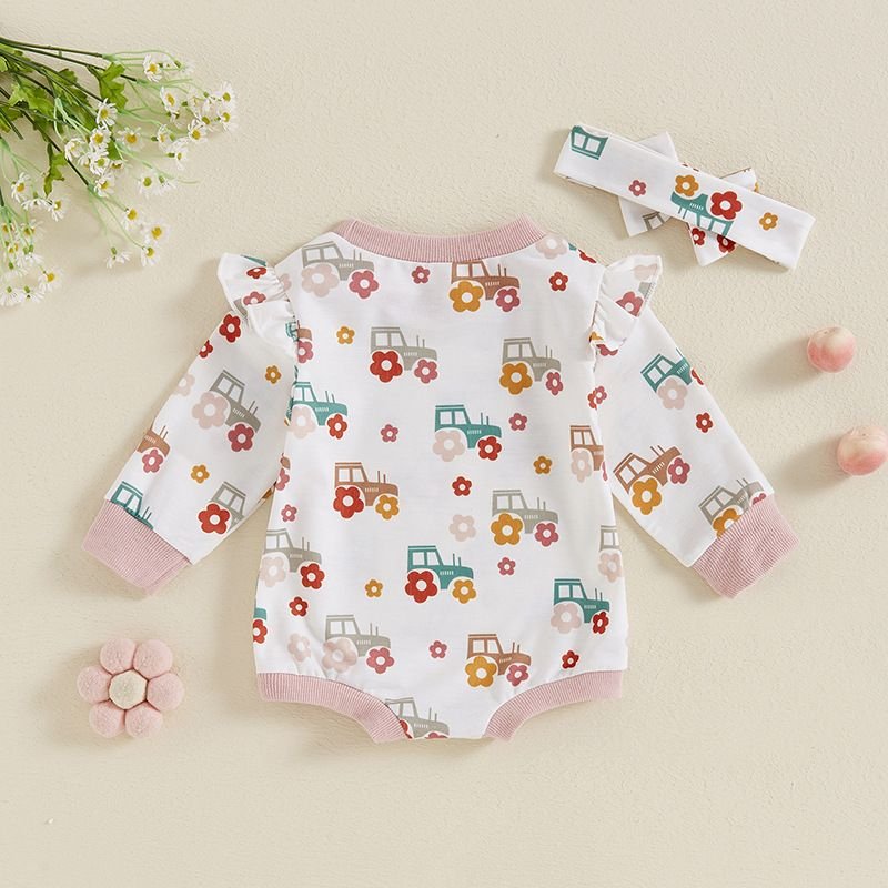 Kids Baby Girls Spring Autumn Casual Cute Car Print Long Sleeve Romper