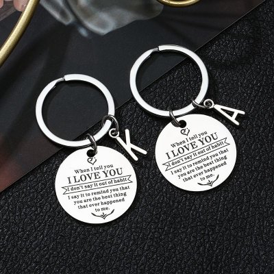 Simple Stainless Steel 26 Letter Keychain