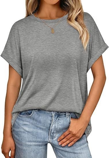 Summer Women Casual Solid Color Round Neck Short Sleeve Blank T-Shirt