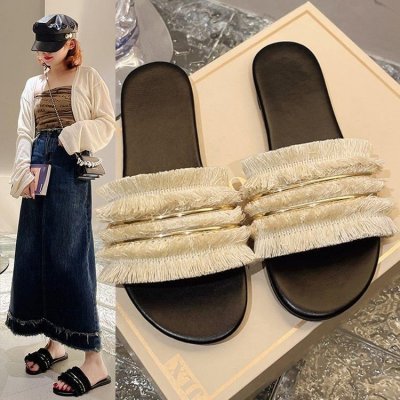 Women Fashion Fringe Flat Slippers