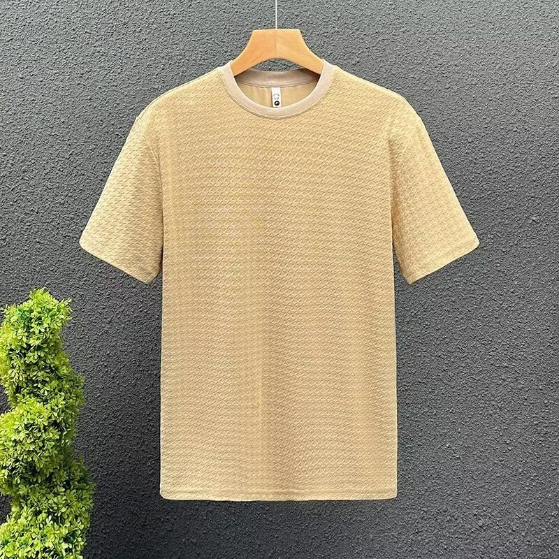 Men Fashion Casual Basic Solid Color Rib-Knit Short Sleeve T-Shirt