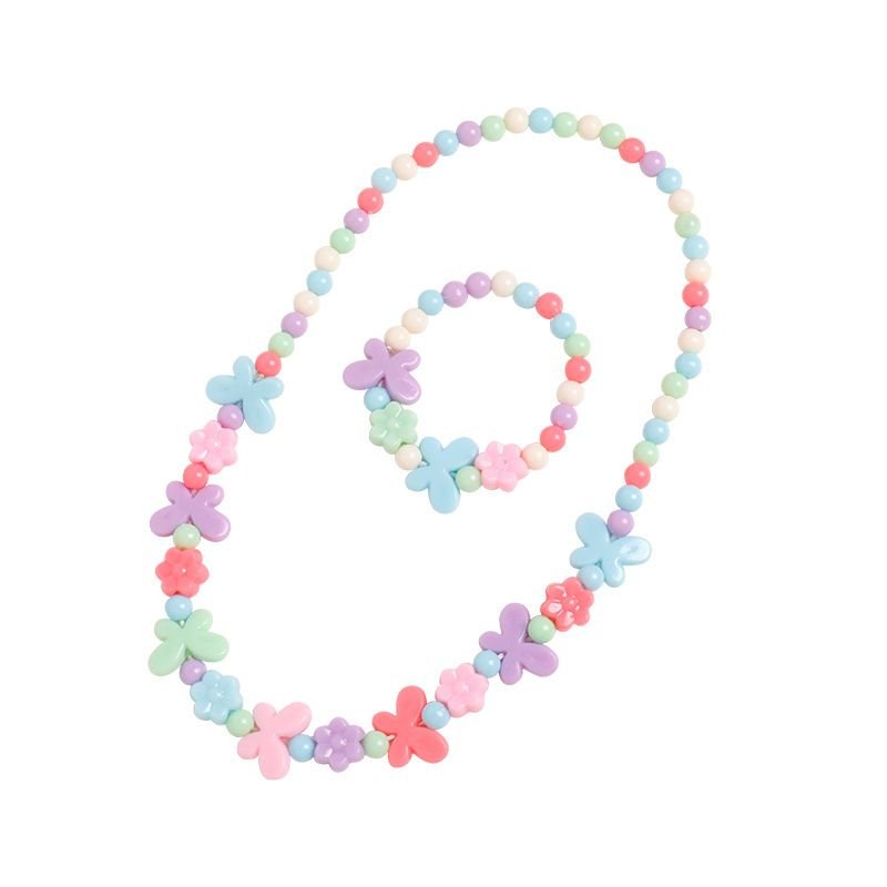 Kids Butterfly Style Acrylic Beaded Bracelet Necklace Set Jewelry