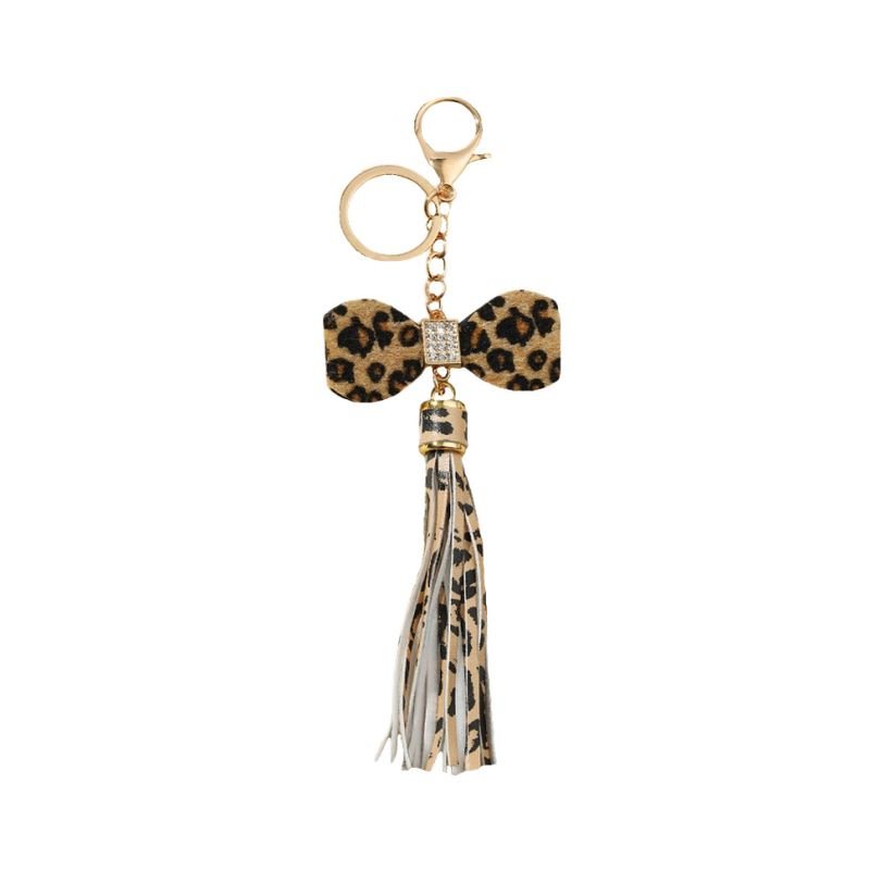 Fashion Leopard Bow Tassel Keychain