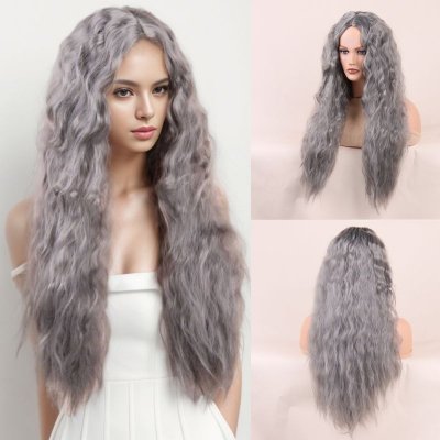 Women Fashion Grey Long Curly Hair Wig