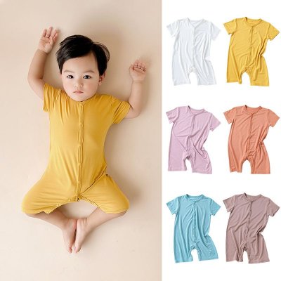 Kids Baby Boys Girls Casual Cute Solid Color Modal Short Sleeve Romper