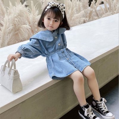 Kids Toddler Girls Fashion Casual Cute Long Sleeve Denim Dress