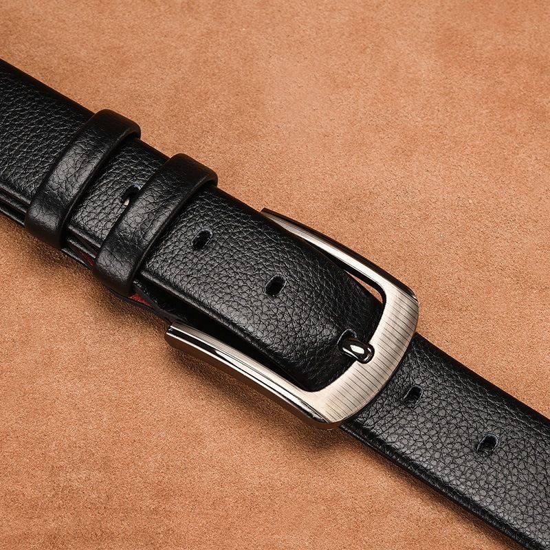 Men Fashion Casual Business Litchi Grain Square Pin Buckle PU Belt