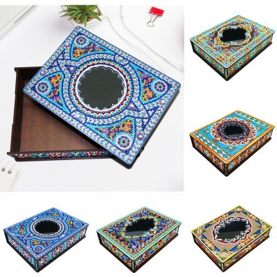 Handmade DIY Diamond Painting Crystal Diamond Mandala Pattern Storage Box With Mirror