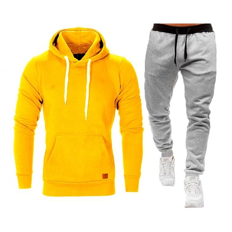 Men Casual Sports Basic Plus Size Long Sleeve Hoodies Trousers Sets