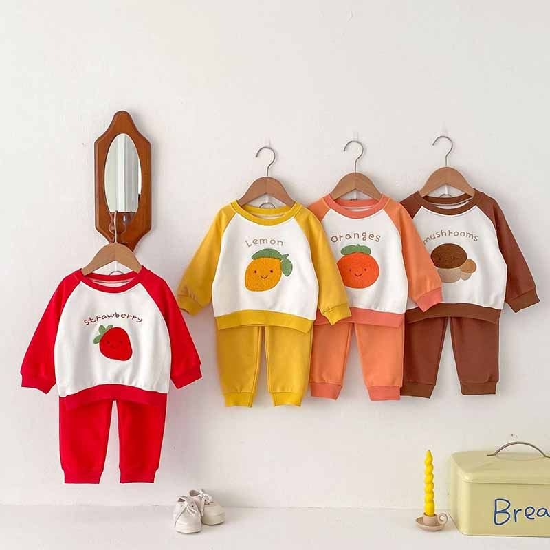 Kids Baby Boys Girls Casual Cute Cartoon Color Matching Long Sleeve Sweatshirts Trousers Sets