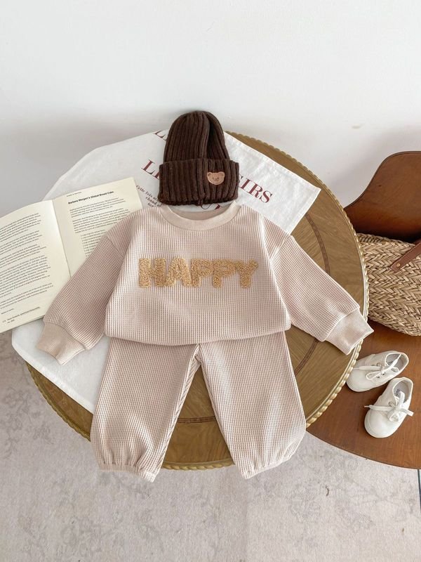 Kids Baby Boys Casual Cute Alphabet Waffle Long Sleeve Sweatshirts Pants Sets