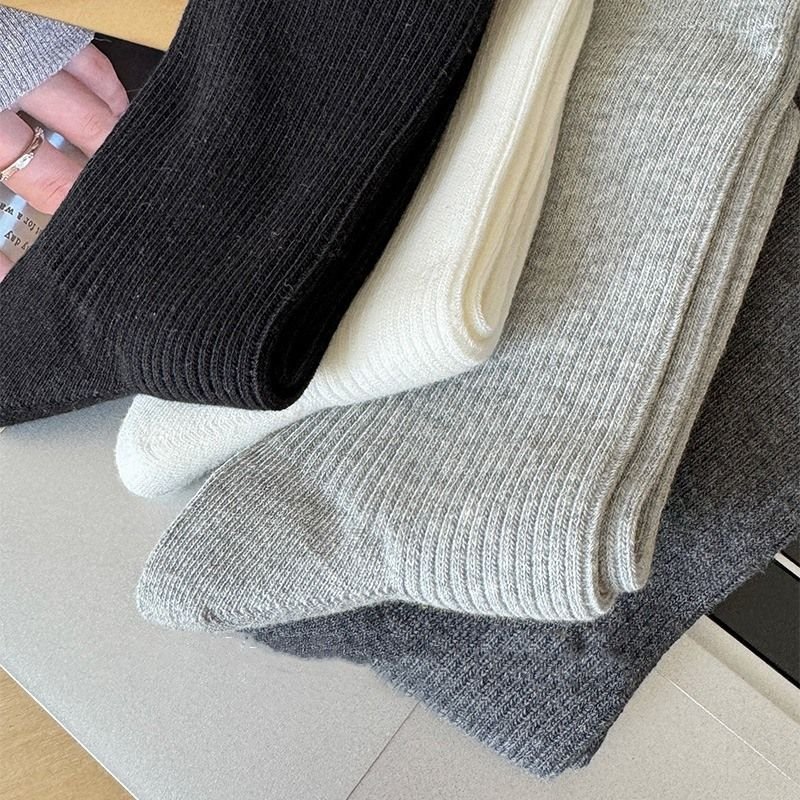 Solid Color Mid-Length Cotton Women Men Classic Screw Dress Socks