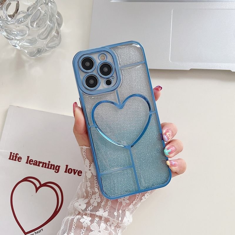 Women Fashion Transparent Gradient Electroplated Heart-Shaped Apple Phone Protective Case