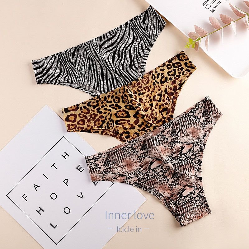 Women Fashion Sexy Leopard Ice Silk Seamless Underwear