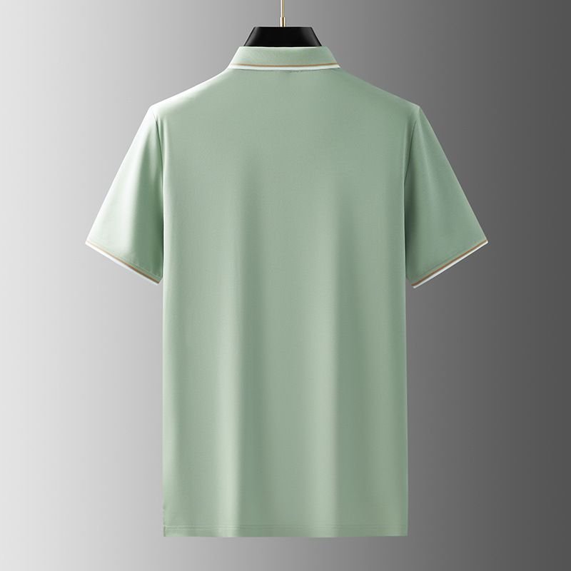 Men Summer High-End Silk Blended Short-Sleeved V Neck Polo Shirt Custom