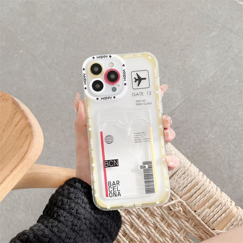 Women Fashionable Simple Transparent Boarding Card Case Apple Mobile Phone Case