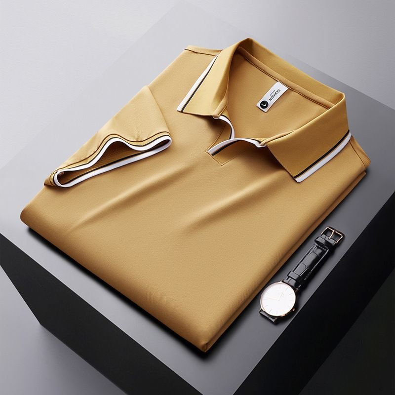 Men Summer High-End Silk Blended Short-Sleeved V Neck Polo Shirt Custom