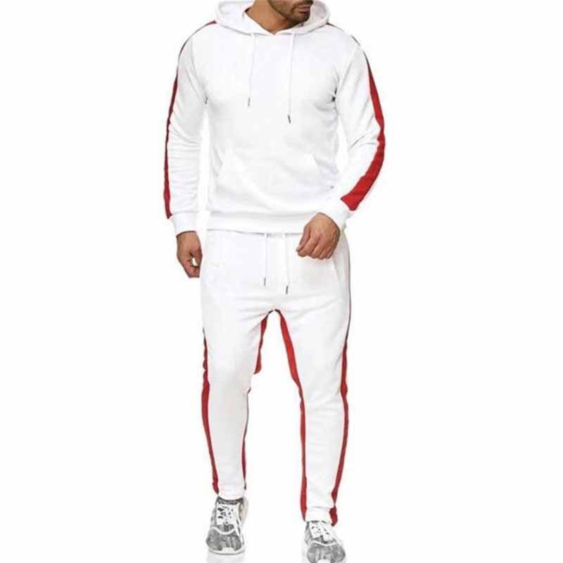 Men Autumn Fashion Leisure Sports Color Matching Long Sleeve Hoodies Trousers Sets