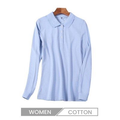 Women Casual Basic Solid Color Long-Sleeved Polo Shirt Custom