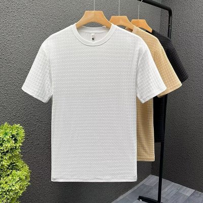 Men Fashion Casual Basic Solid Color Rib-Knit Short Sleeve T-Shirt