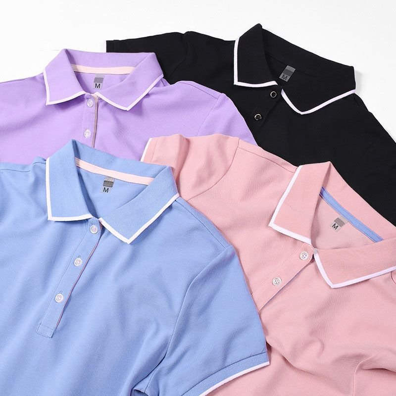 Women Short-Sleeved Summer Lapel V-Neck Work Logo Custom Polo Shirt