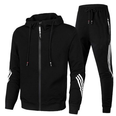 Men Casual Zip Hooded Long Sleeve Jacket And Pants Two Piece Set