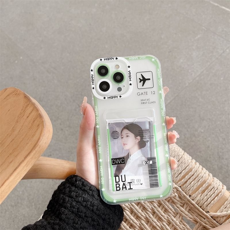 Women Fashionable Simple Transparent Boarding Card Case Apple Mobile Phone Case