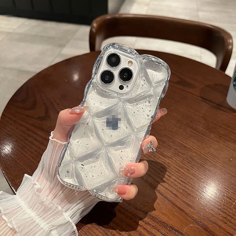 Women Fashion Transparent Rhomboid Three-Dimensional Silicone Apple Mobile Phone Protective Case