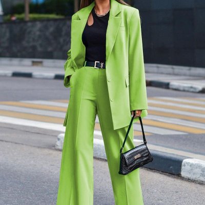 Autumn And Winter Office Chic Women Solid Color Long Sleeve Blazer Suit Pants Two-Piece Set