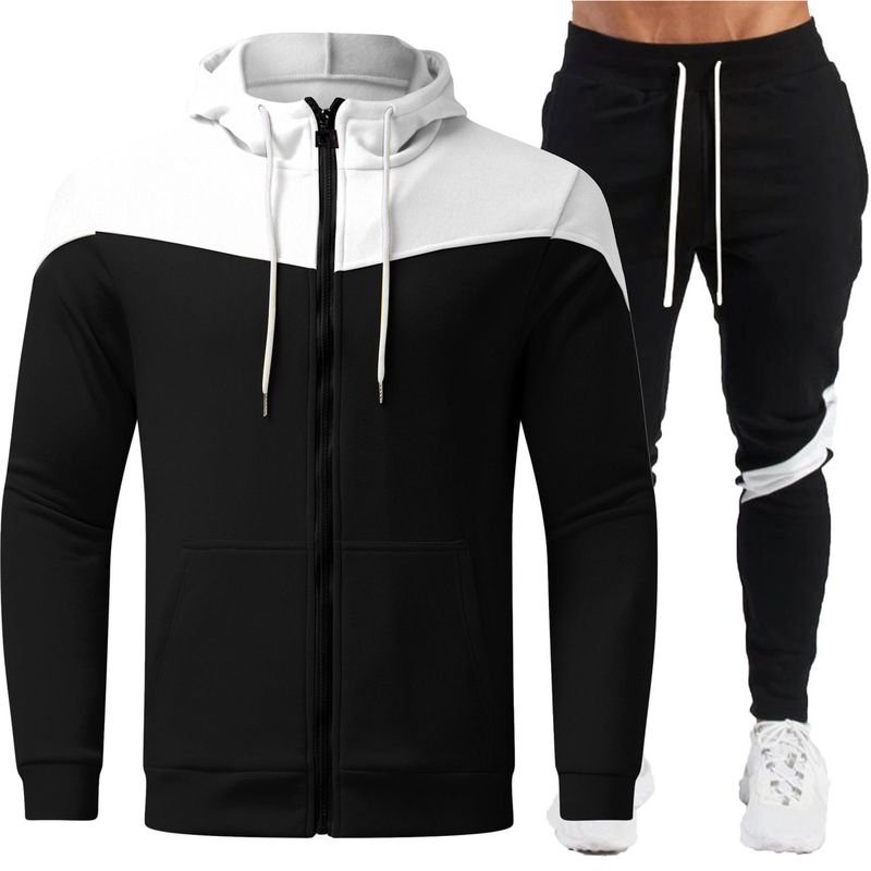 Men Casual Sports Commuter Color Matching Long Sleeve Hoodies Trousers Sets