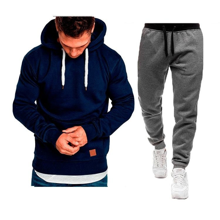 Men Casual Sports Basic Plus Size Long Sleeve Hoodies Trousers Sets