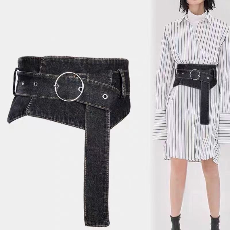 Women Fashion Casual Belted Denim Waist Seal