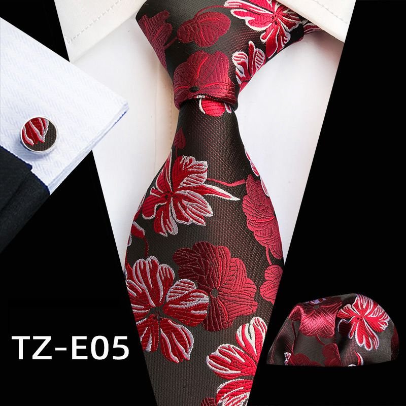 Men Vintage Paisley Flower Printed Tie Pocket Square And Cufflinks Set