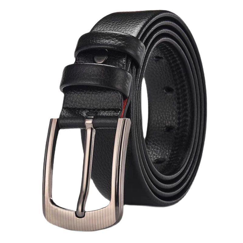 Men Fashion Casual Business Litchi Grain Square Pin Buckle PU Belt