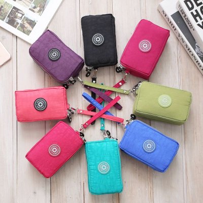 Women Fashion Solid Color Frosted Three-Layer Zipper Storage Purses