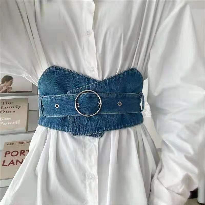 Women Fashion Casual Belted Denim Waist Seal