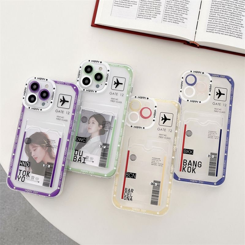 Women Fashionable Simple Transparent Boarding Card Case Apple Mobile Phone Case