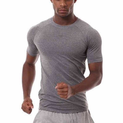 Men Casual Basic Solid Color Quick Drying Short-Sleeved Round Neck Sports Tight T-Shirt