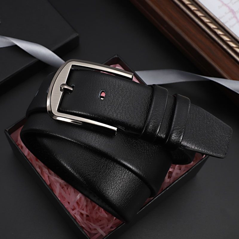 Men Fashion Casual Business Litchi Grain Square Pin Buckle PU Belt