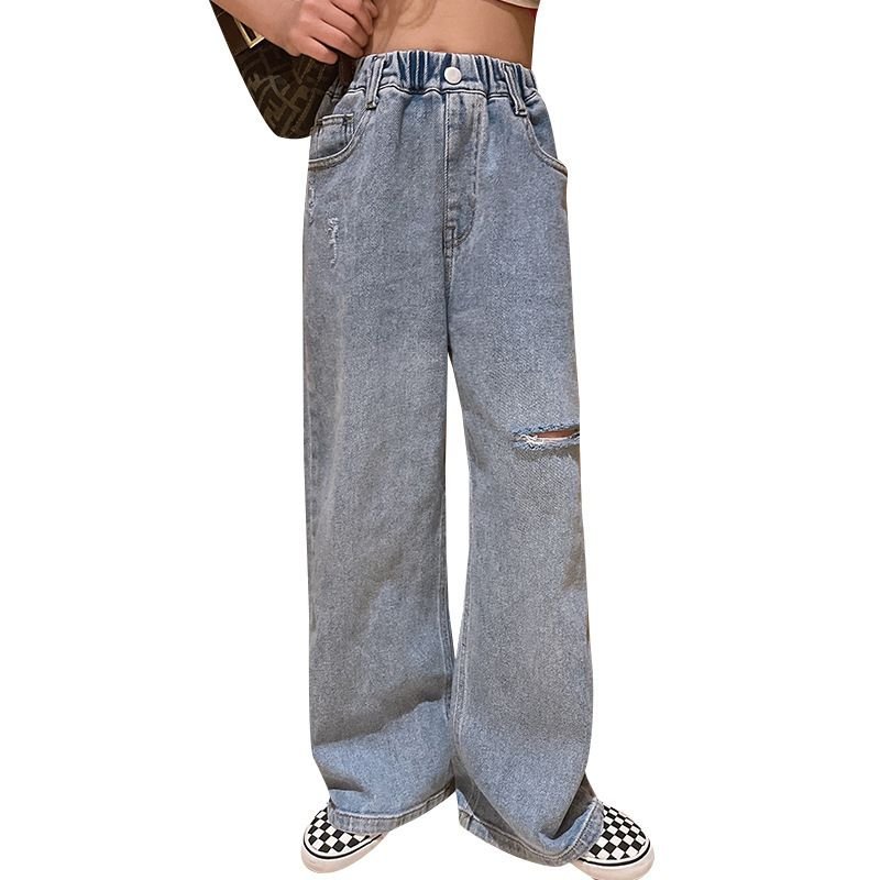 Kids Toddler Girls Fashion Shredded Wide Leg Pants Loose High Waist Jeans
