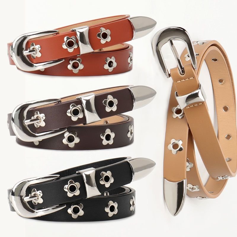 Women Simple Punk Floral Hole Belt