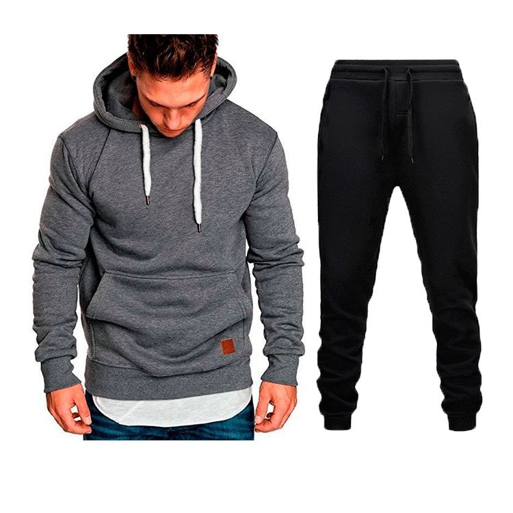 Men Casual Sports Basic Plus Size Long Sleeve Hoodies Trousers Sets