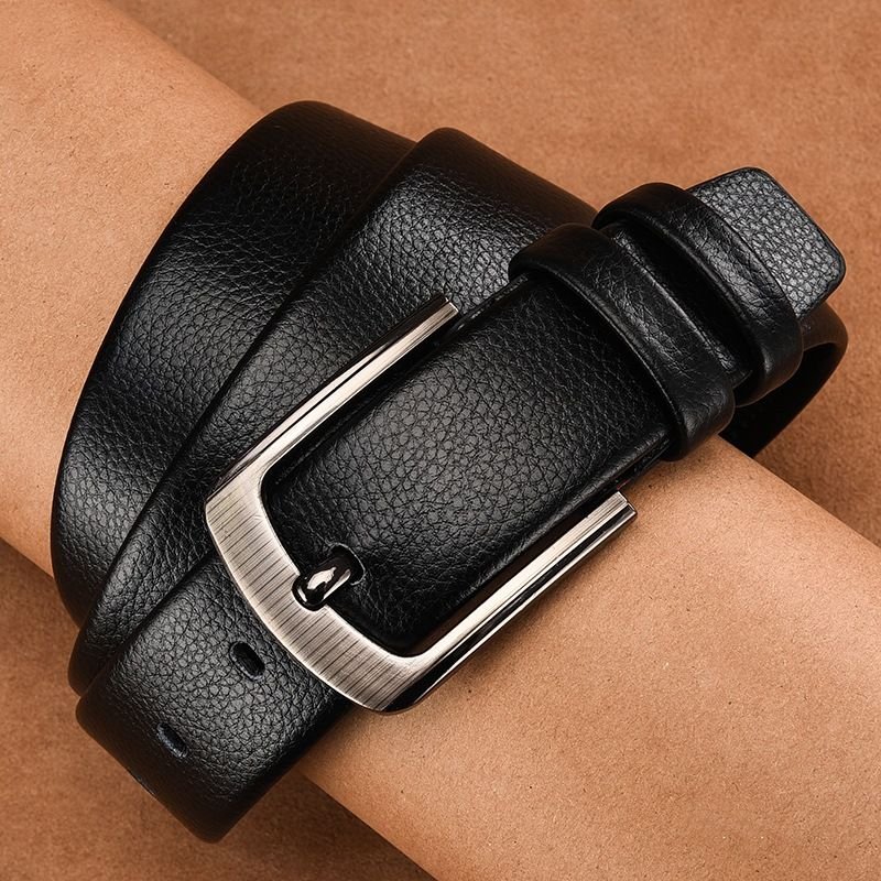 Men Fashion Casual Business Litchi Grain Square Pin Buckle PU Belt