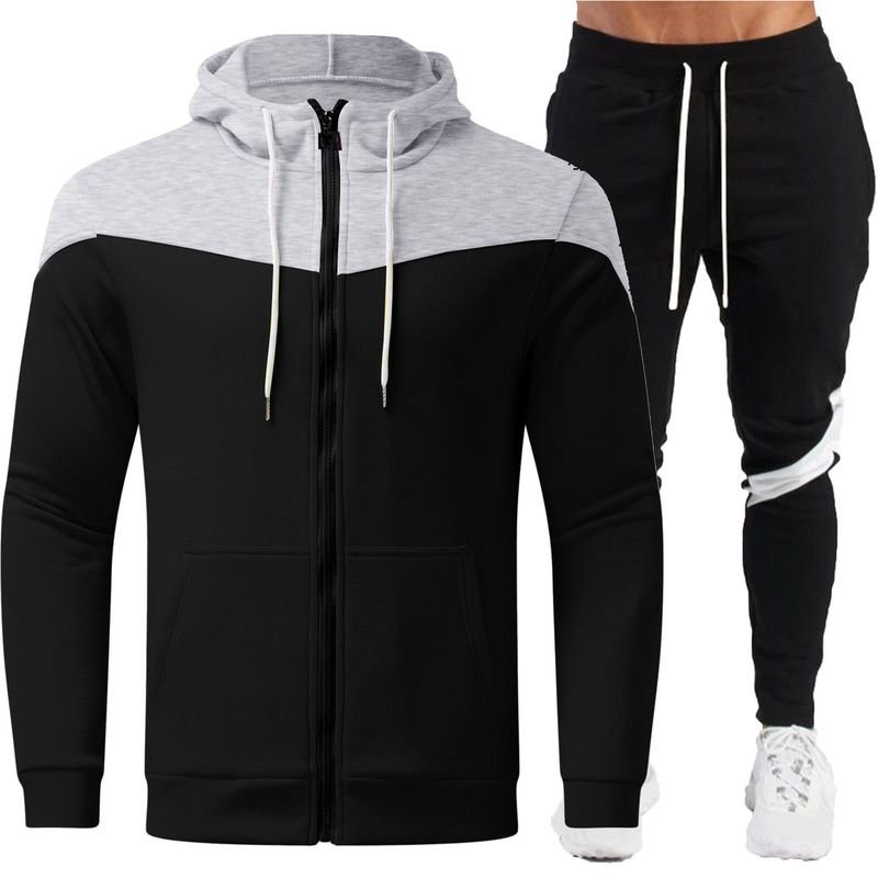 Men Casual Sports Commuter Color Matching Long Sleeve Hoodies Trousers Sets